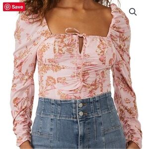 NWOT Free People Hilary Print Keyhole Neck Top Size XL
